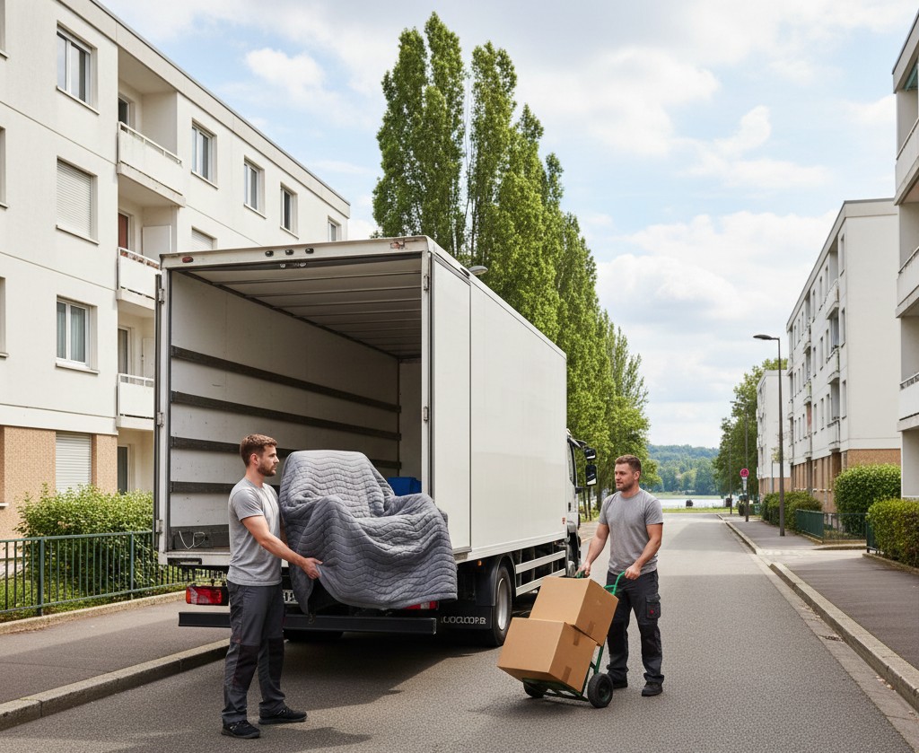 Déménageurs portant des meubles lors d’un déménagement à Créteil
