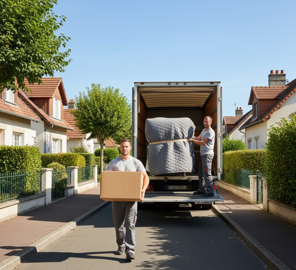 Déménageurs portant des meubles lors d’un déménagement à Maisons-Alfort
