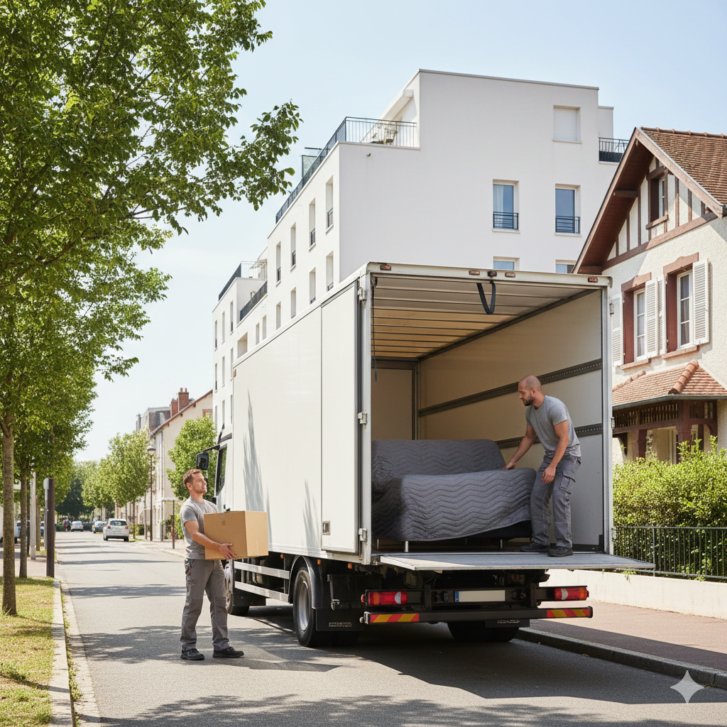 Déménageurs portant des meubles lors d’un déménagement à Villejuif